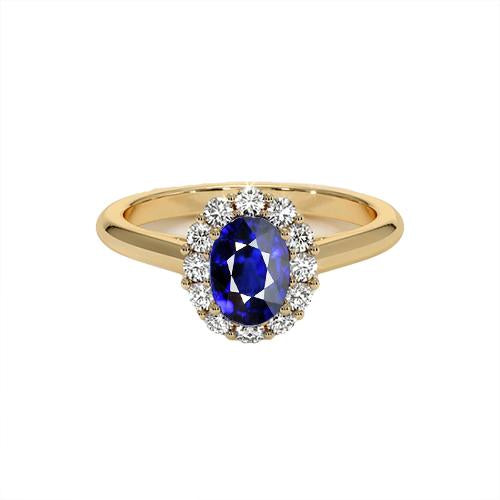 Halo Diamond Ring Yellow Gold Oval Ceylon Sapphire 5.25 Carats - Gemstone Ring-harrychadent.ca