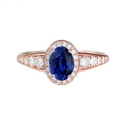 Halo Natural Earth Mined Diamond Sapphire Anniversary Ring Oval Cut Sri Lankan 3.50 Carats