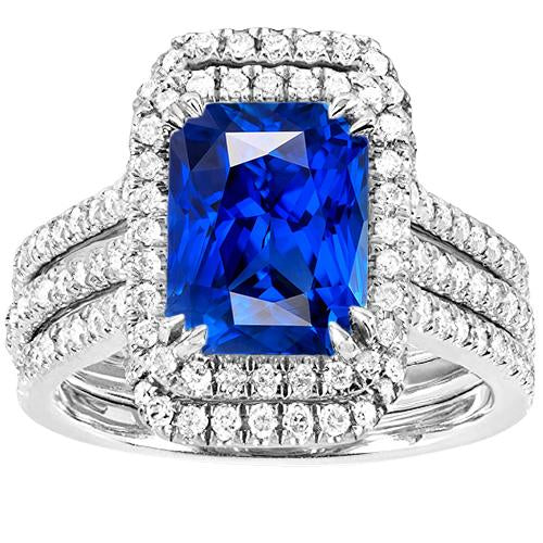 Halo Diamond Sapphire Engagement Wedding Ring Set With Jacket 5 Carats - Gemstone Ring-harrychadent.ca