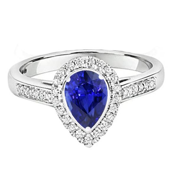 Halo Diamond Wedding Ring Pear Cut Ceylon Sapphire Center 3.50 Carats - Gemstone Ring-harrychadent.ca