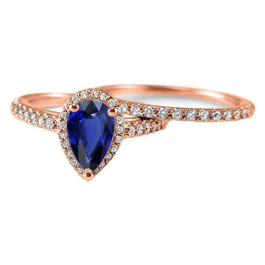 Halo Diamond Wedding Ring Set Blue Sapphire & Diamonds 4.50 Carats - Gemstone Ring-harrychadent.ca
