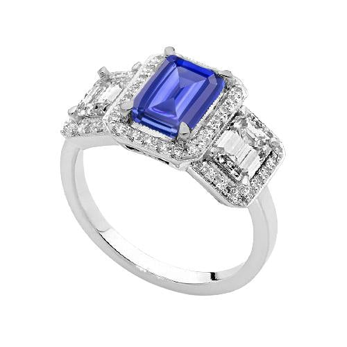 Halo Emerald Blue Sapphire Diamond Ring 3 Stone Style Jewelry 3 Carats - Gemstone Ring-harrychadent.ca