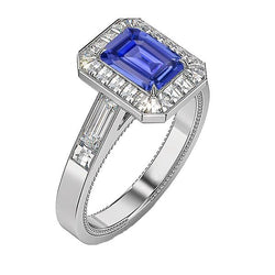 Halo Emerald Blue Sapphire Engagement Ring 3.50 Carats Jewelry