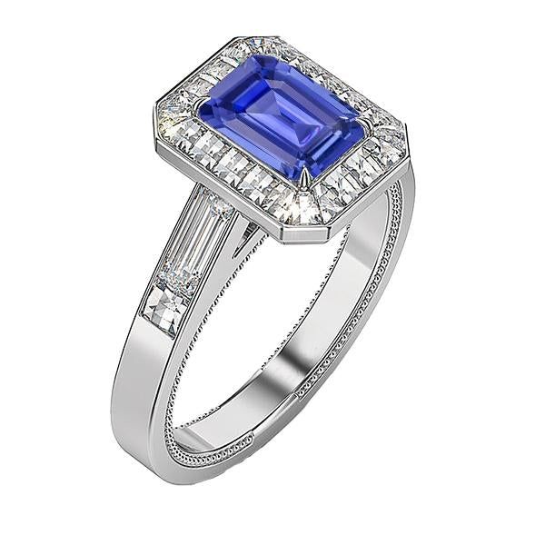 Halo Emerald Blue Sapphire Engagement Ring 3.50 Carats Jewelry - Gemstone Ring-harrychadent.ca