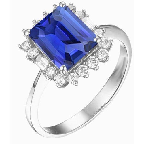 Halo Emerald Blue Sapphire Ring Round & Baguette Diamonds 3.50 Carats - Gemstone Ring-harrychadent.ca