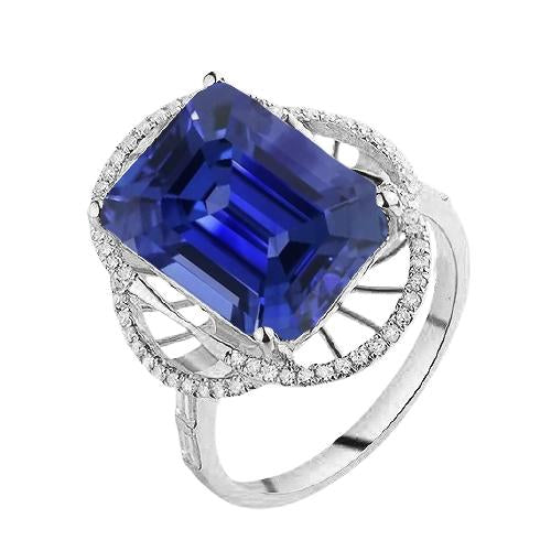 Halo Emerald Blue Sapphire Ring & Round Diamonds 4 Carats - Gemstone Ring-harrychadent.ca