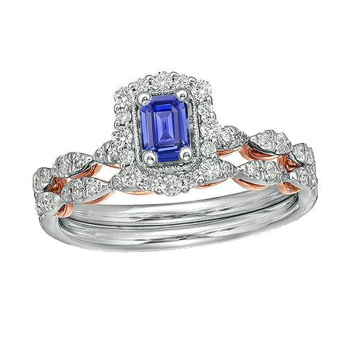 Halo Emerald Blue Sapphire Ring Set With Gold Diamond Band 2.50 Carats - Gemstone Ring-harrychadent.ca