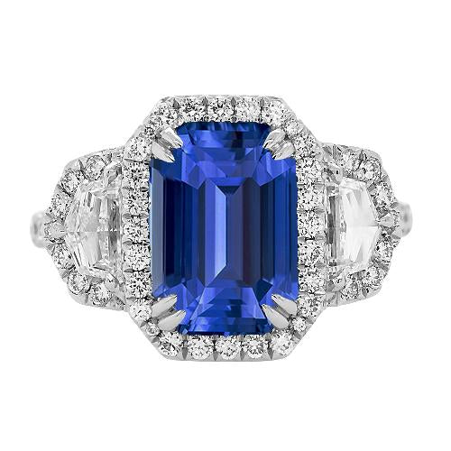 Halo Emerald Ceylon Sapphire Anniversary Diamond Ring 5 Carats - Gemstone Ring-harrychadent.ca