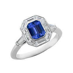Halo Emerald Ceylon Sapphire Ring 3.50 Carats Natural Earth Mined Diamond Ladies Jewelry