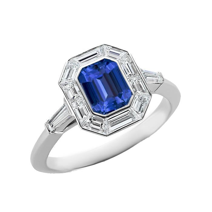 Halo Emerald Ceylon Sapphire Ring 3.50 Carats Diamond Ladies Jewelry - Gemstone Ring-harrychadent.ca