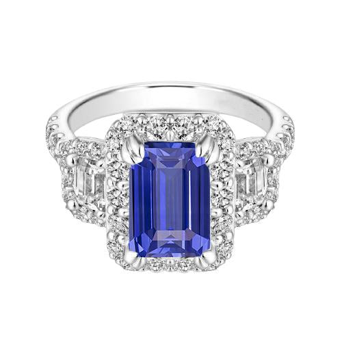 Halo Emerald Diamond & Ceylon Sapphire Ring 3.50 Carats With Accents - Gemstone Ring-harrychadent.ca