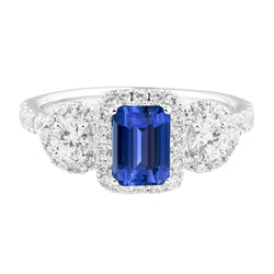 Halo Emerald Sapphire Ring 4.50 Carats Round Natural Earth Mined Diamond Gold Jewelry