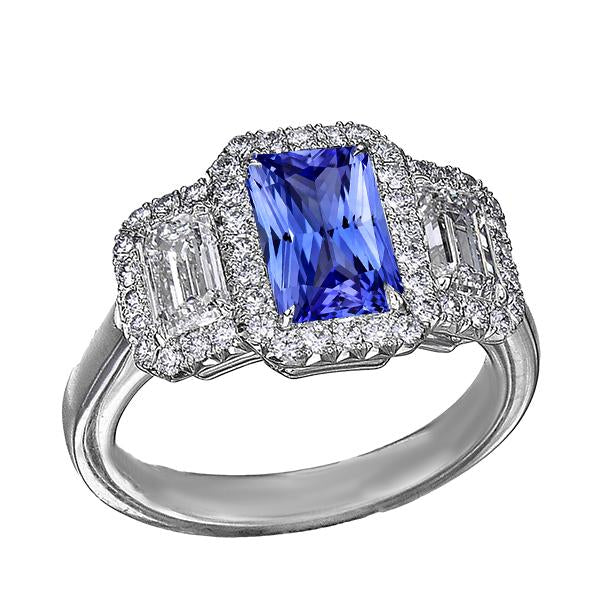 Halo Engagement Blue Sapphire Ring 4.50 Carats Emerald & Round Diamond - Gemstone Ring-harrychadent.ca