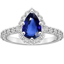 Halo Engagement Ring Blue Sapphire & Natural Earth Mined Diamonds 5.50 Carats