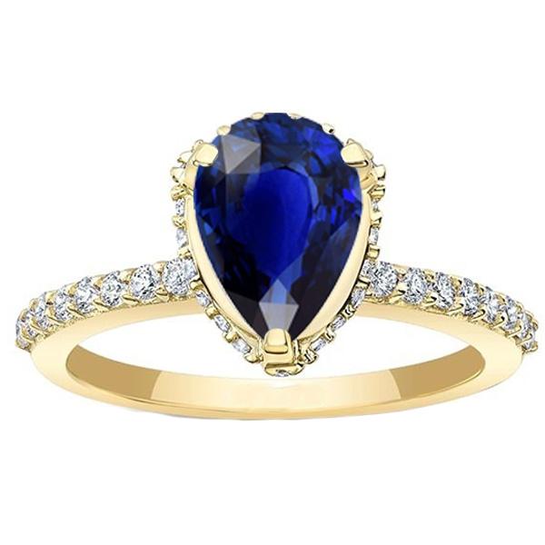 Halo Engagement Ring Deep Blue Sapphire & Pave Set Diamonds 5 Carats - Gemstone Ring-harrychadent.ca