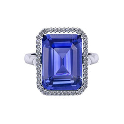 Halo Engagement Ring Emerald Blue Sapphire 4 Carats White Gold