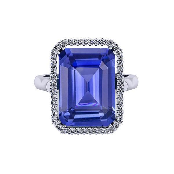 Halo Engagement Ring Emerald Blue Sapphire 4 Carats White Gold - Gemstone Ring-harrychadent.ca