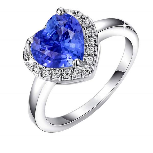 Halo Engagement Ring Heart Sri Lankan Sapphire 4 Carats Gold Diamonds - Gemstone Ring-harrychadent.ca
