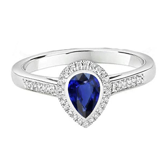 Halo Engagement Ring Pear Blue Sapphire With Accents 2.50 Carats - Gemstone Ring-harrychadent.ca