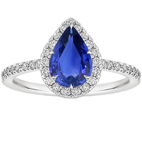 Halo Engagement Ring Pear Ceylon Sapphire & Diamonds 3.50 Carats - Gemstone Ring-harrychadent.ca