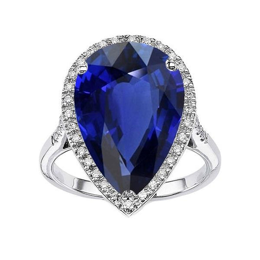 Halo Engagement Ring Pear Ceylon Sapphire & Diamonds 5 Carats - Gemstone Ring-harrychadent.ca