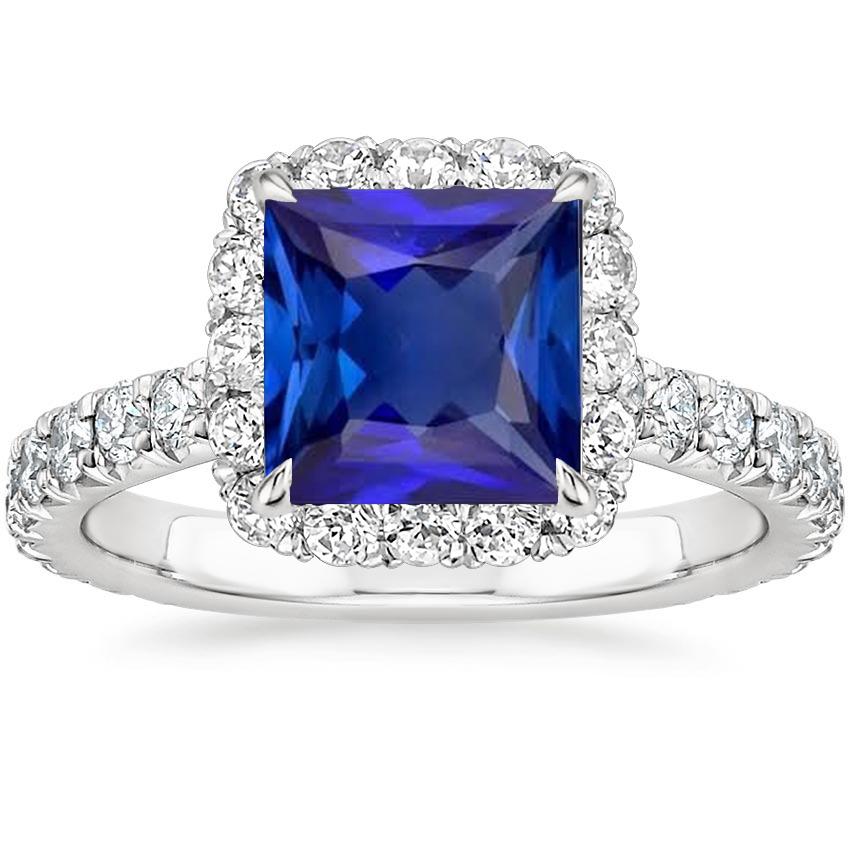 Halo Engagement Ring Princess Blue Sapphire With Accents 6.50 Carats - Gemstone Ring-harrychadent.ca