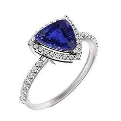 Halo Engagement Ring Trillion Ceylon Sapphire & Diamonds 3 Carats