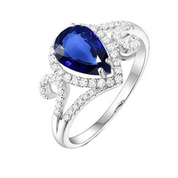 Halo Gemstone Blue Sapphire Ring & Diamonds 3.50 Carats Women Jewelry - Gemstone Ring-harrychadent.ca