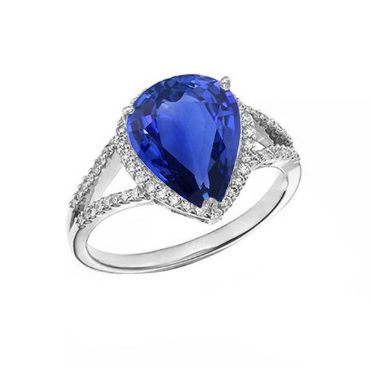Halo Gemstone Ring Blue Sapphire & Diamonds 3.50 Carats Ladies Jewelry - Gemstone Ring-harrychadent.ca