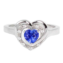 Halo Gemstone Ring Heart Blue Sapphire Jewelry 1.50 Carats White Gold