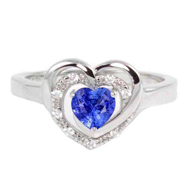 Halo Gemstone Ring Heart Blue Sapphire Jewelry 1.50 Carats White Gold - Gemstone Ring-harrychadent.ca