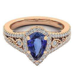 Halo Gemstone Wedding Ring Pear Sri Lankan Sapphire & Natural Earth Mined Diamond 5 Carats