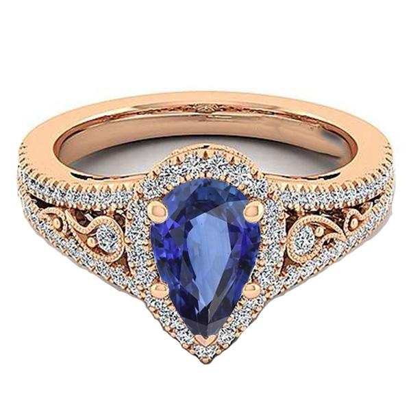 Halo Gemstone Wedding Ring Pear Sri Lankan Sapphire & Diamond 5 Carats - Gemstone Ring-harrychadent.ca