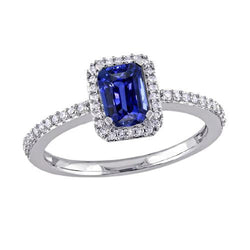 Halo Gold Natural Earth Mined Diamond Ring Emerald Blue Sapphire With Accents 3 Carats