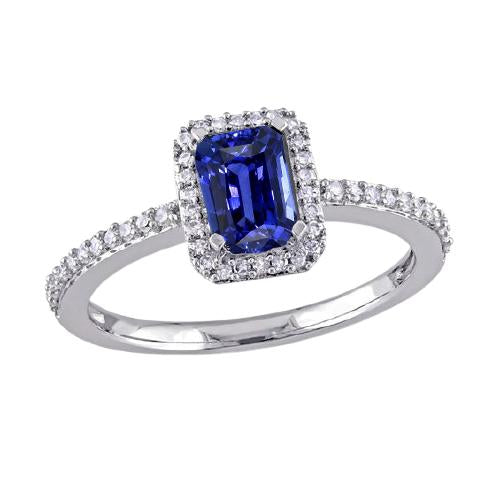 Halo Gold Diamond Ring Emerald Blue Sapphire With Accents 3 Carats - Gemstone Ring-harrychadent.ca