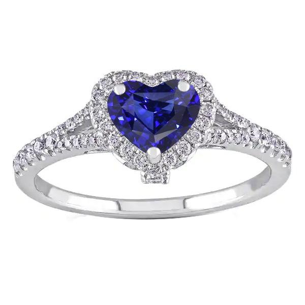 Halo Heart Blue Sapphire Ring Pave Split Shank Diamonds 3.50 Carats - Gemstone Ring-harrychadent.ca