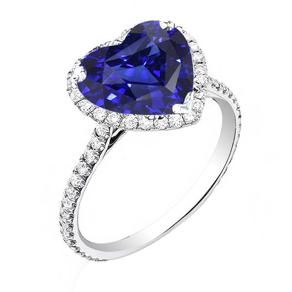 Halo Heart Ceylon Sapphire Engagement Ring 4.50 Carats Diamond Jewelry - Gemstone Ring-harrychadent.ca