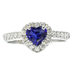 Halo Heart Ceylon Sapphire Wedding Ring 3.50 Carats Diamond Jewelry