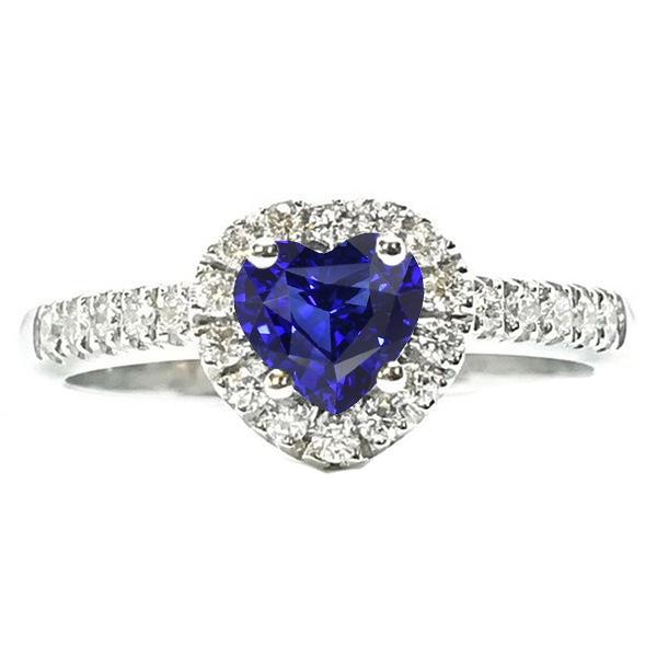 Halo Heart Ceylon Sapphire Wedding Ring 3.50 Carats Diamond Jewelry - Gemstone Ring-harrychadent.ca
