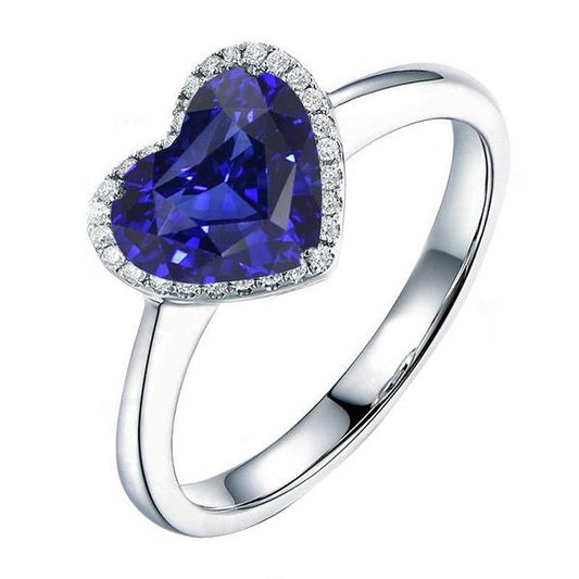 Halo Heart Ceylon Sapphire Wedding Ring 3.50 Carats Gold Jewelry - Gemstone Ring-harrychadent.ca