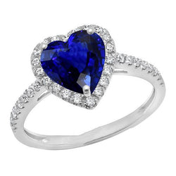 Halo Heart Deep Blue Sapphire Ring With Natural Earth Mined Diamond Accents 3.50 Carats