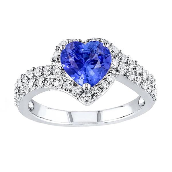 Halo Heart Light Blue Sapphire Ring Double Shank Diamonds 4 Carats - Gemstone Ring-harrychadent.ca