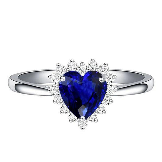 Halo Natural Blue Sapphire Ring Star Style Diamonds 2.50 Carats - Gemstone Ring-harrychadent.ca