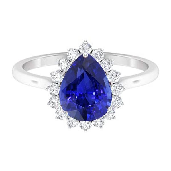 Halo Pear Blue Sapphire Ring Star Style Diamond Jewelry 3.50 Carats - Gemstone Ring-harrychadent.ca