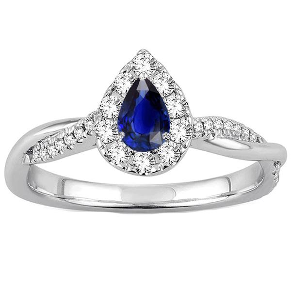 Halo Pear Blue Sapphire Ring Twist Style Round Diamonds 3.50 Carats - Gemstone Ring-harrychadent.ca