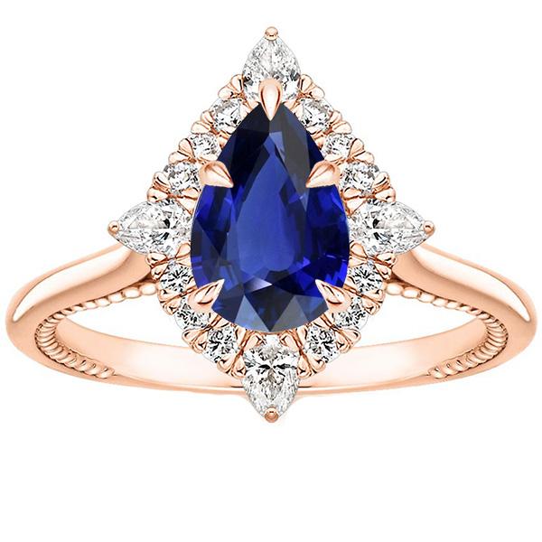 Halo Pear Cut Engagement Ring Blue Sapphire & Diamonds 4 Carats - Gemstone Ring-harrychadent.ca