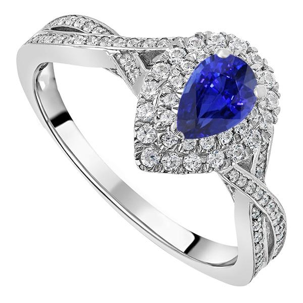 Halo Pear Sapphire Ring Sri Lankan Twisted Style 4.50 Carats - Gemstone Ring-harrychadent.ca