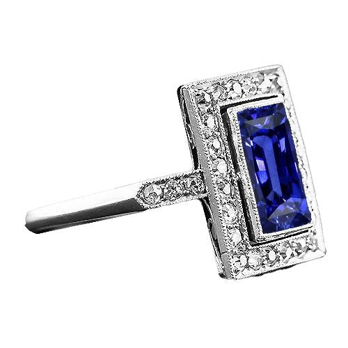 Halo Radiant Ceylon Sapphire Ring Antique Style & Diamonds 4 Carats - Gemstone Ring-harrychadent.ca