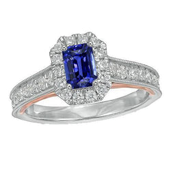 Halo Emerald Ceylon Sapphire Ring & Round Natural Earth Mined Diamond Accents 3.50 Carats