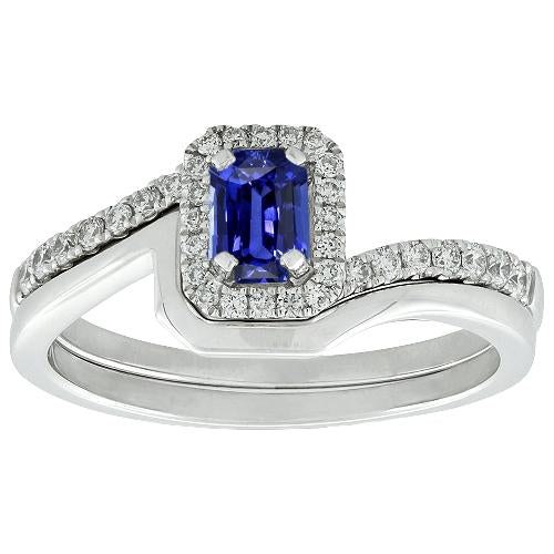 Halo Emerald Sapphire Engagement Ring Set With Matching Band 3 Carats- Gemstone Ring-harrychadent.ca